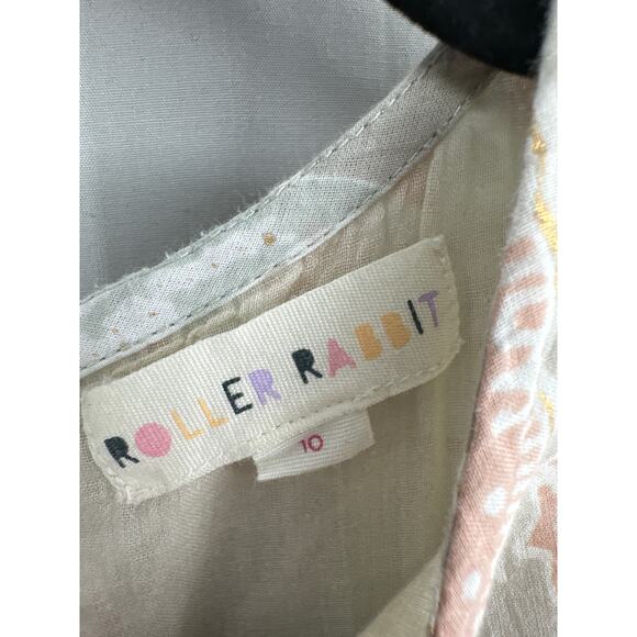 Roberta Roller Rabbit Dress Girls 10 Gray Floral Pink Gold Boho Bohemian Cotton - Picture 2 of 6